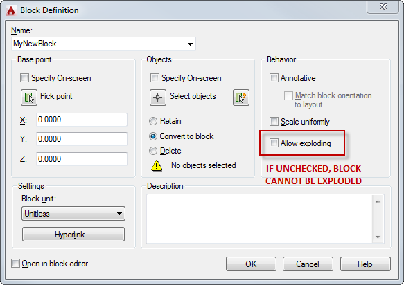 cannot explode a block in autocad