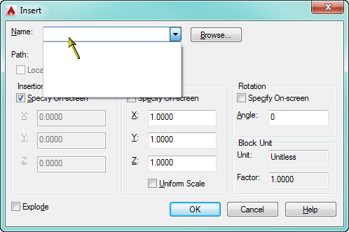 AutoCAD Insert dialog